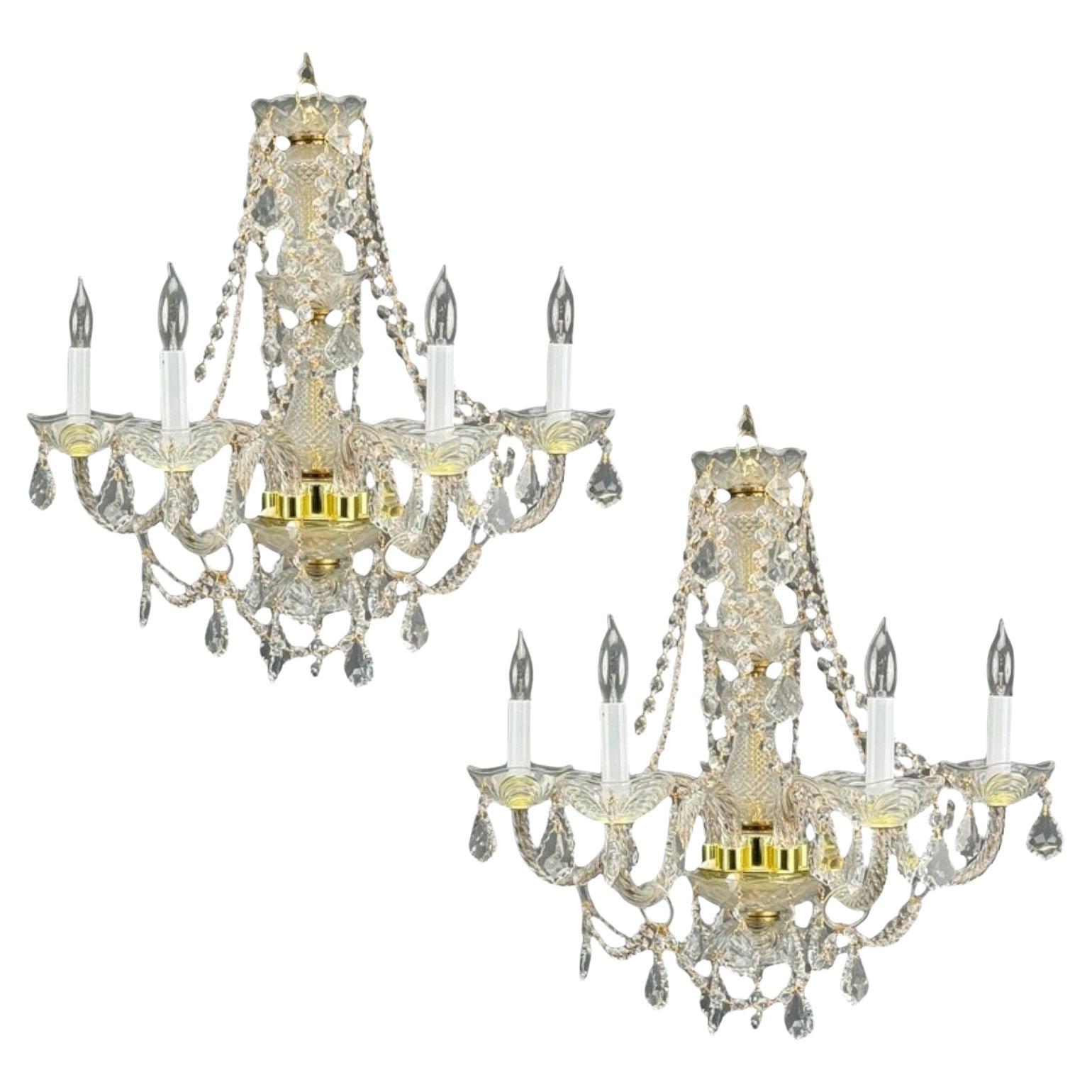 Venetian Style, Large Chandeliers, Brass, Crystal, Italy, 1960s For Sale