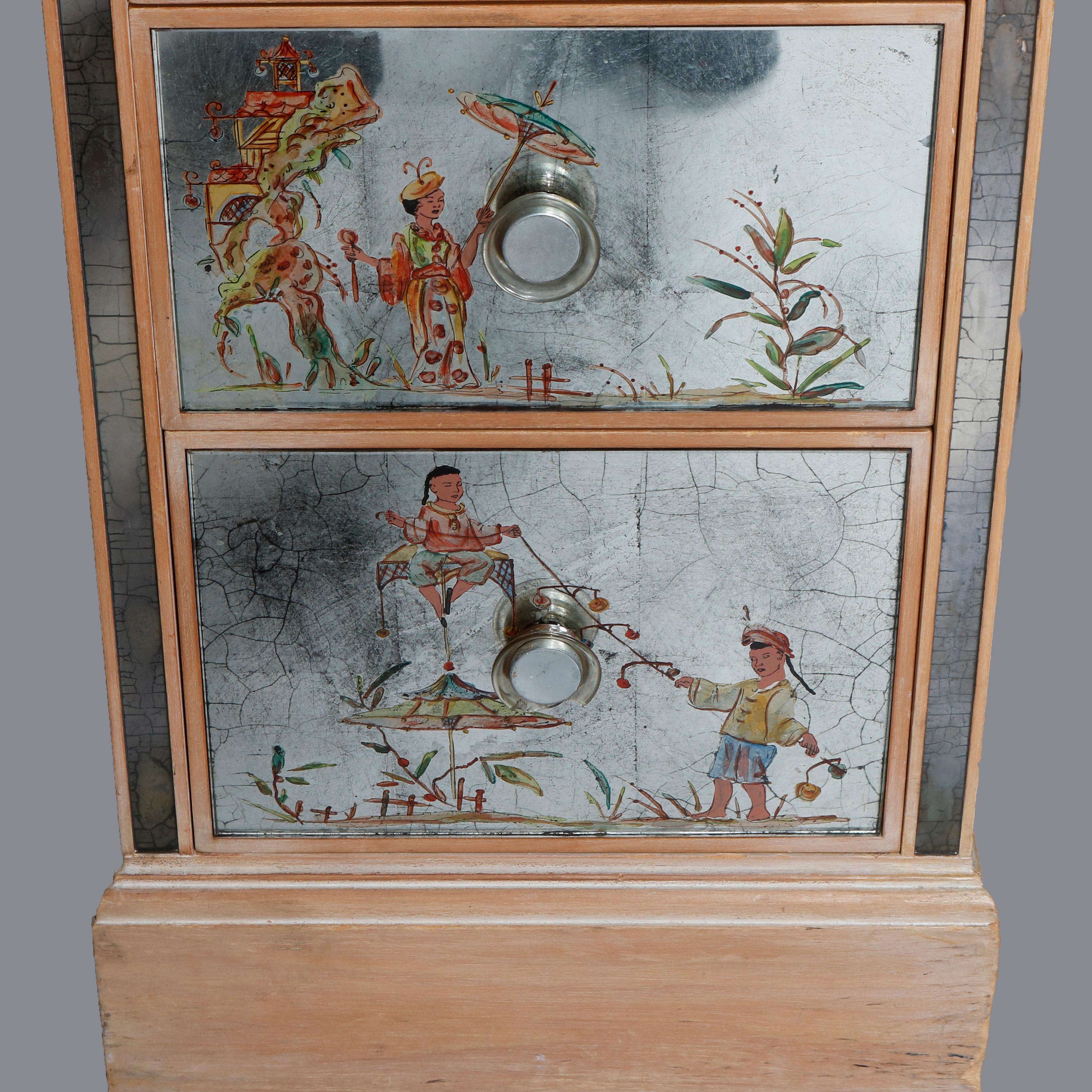 Venetian Style Mirrored Chinoiserie Decorated Ladies Desk, Signed, 20th Century 6