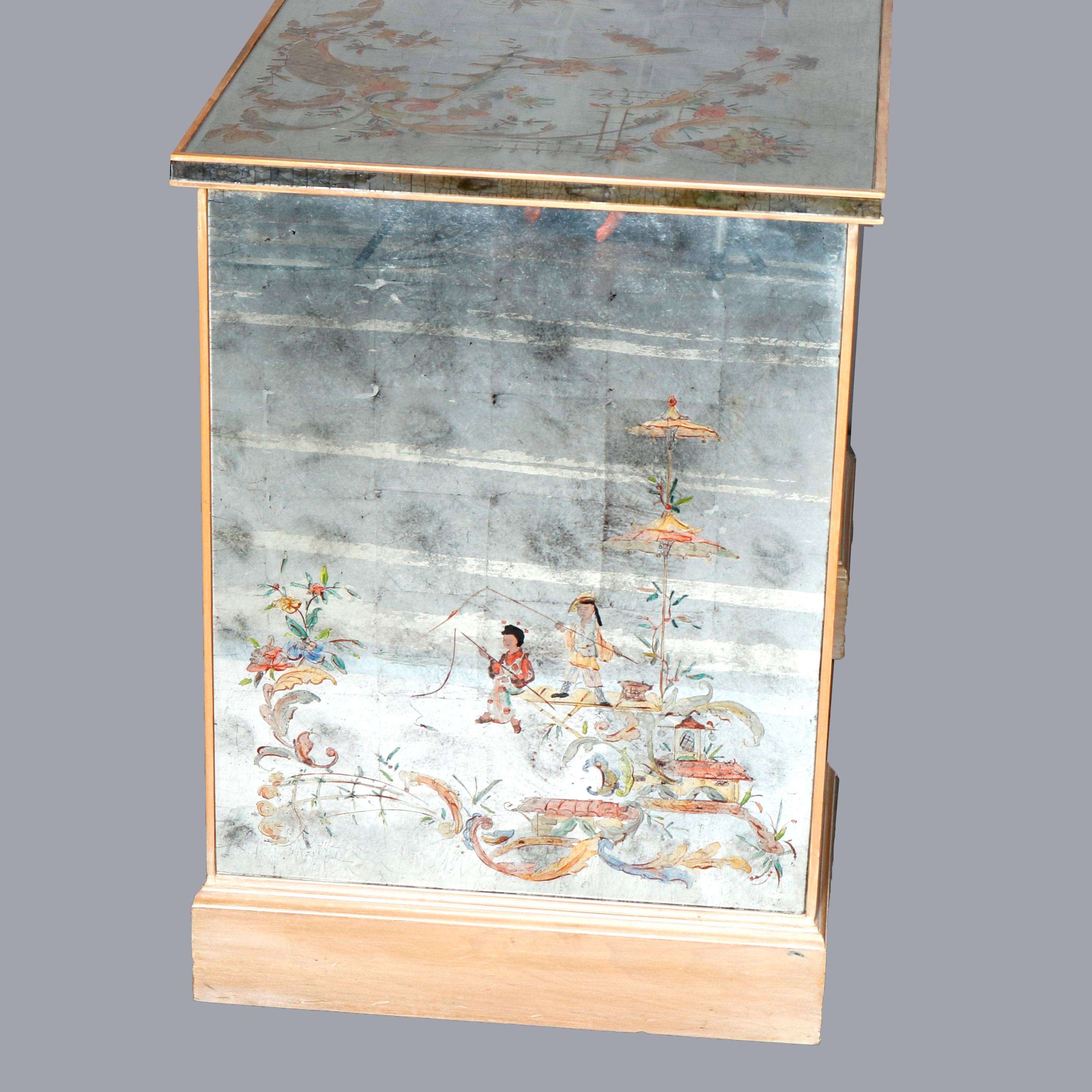 Venetian Style Mirrored Chinoiserie Decorated Ladies Desk, Signed, 20th Century 7