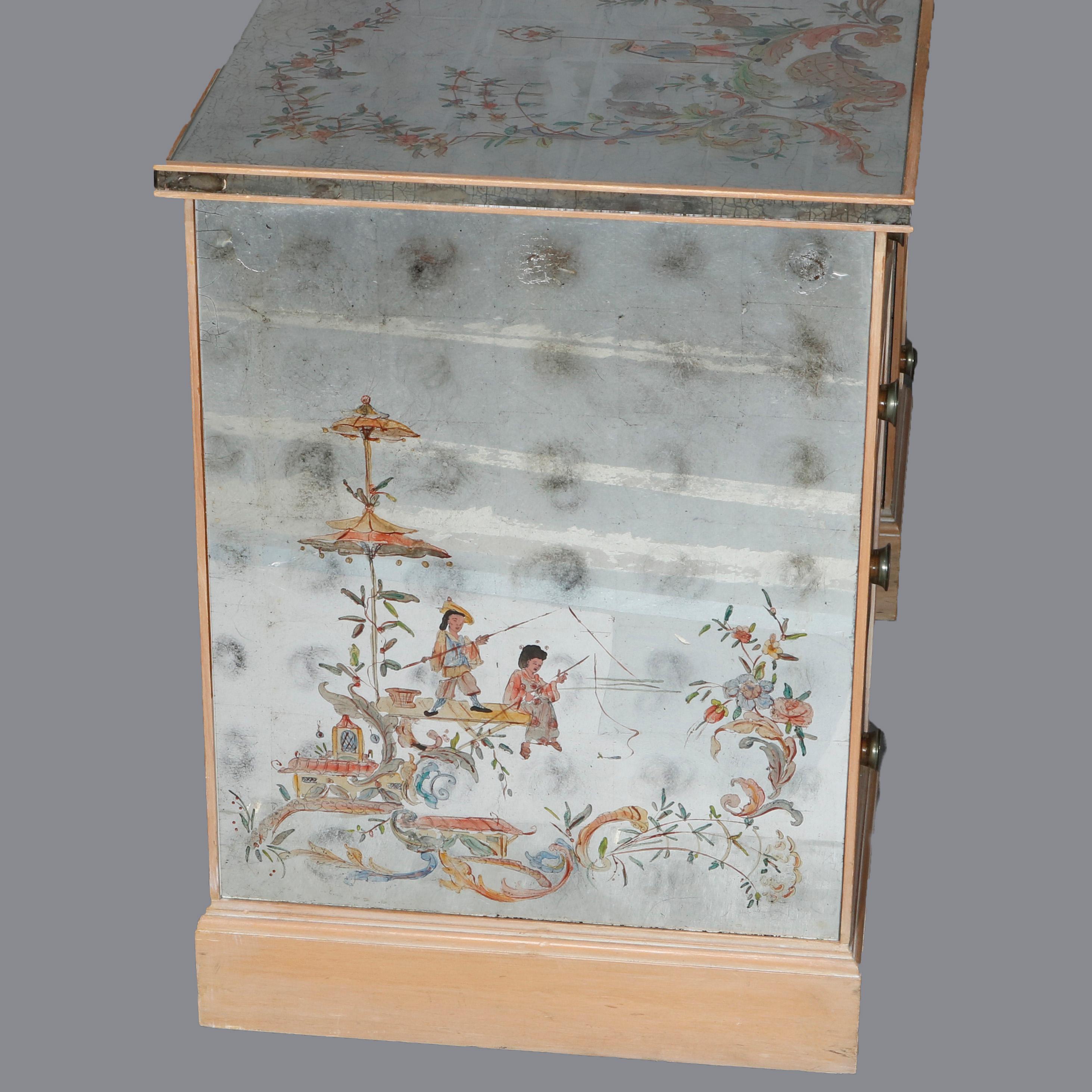 Venetian Style Mirrored Chinoiserie Decorated Ladies Desk, Signed, 20th Century 8