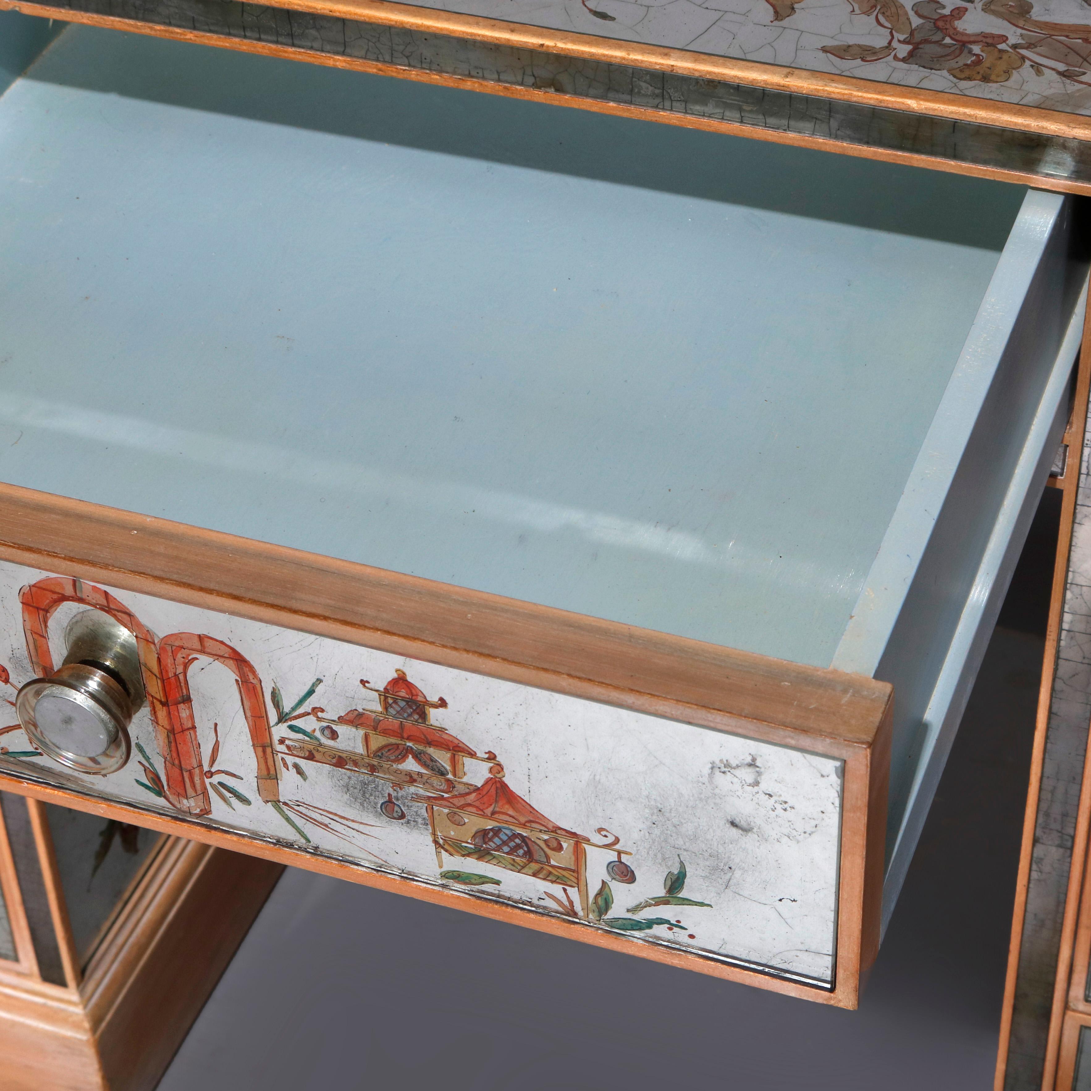 Venetian Style Mirrored Chinoiserie Decorated Ladies Desk, Signed, 20th Century 10