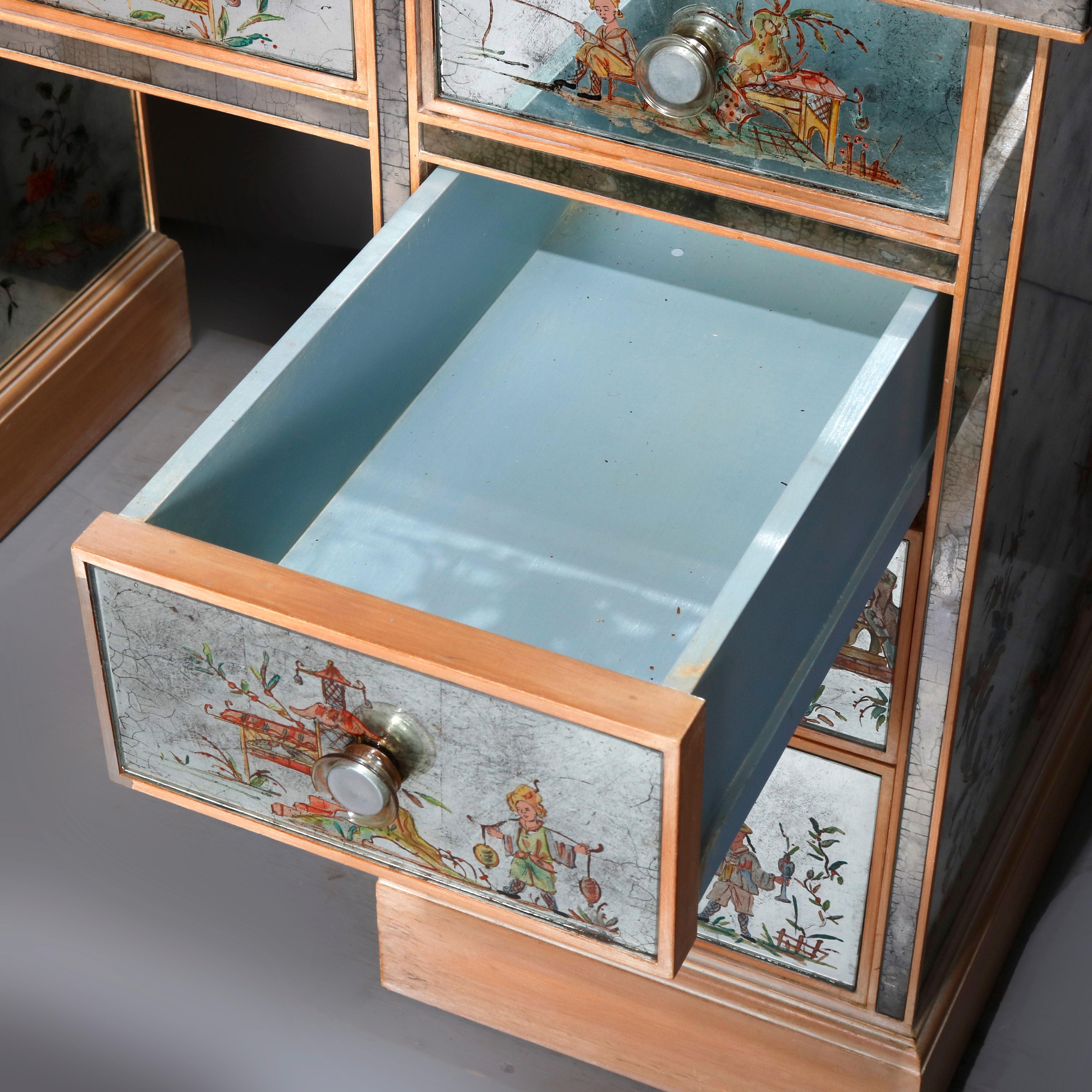 Venetian Style Mirrored Chinoiserie Decorated Ladies Desk, Signed, 20th Century 12