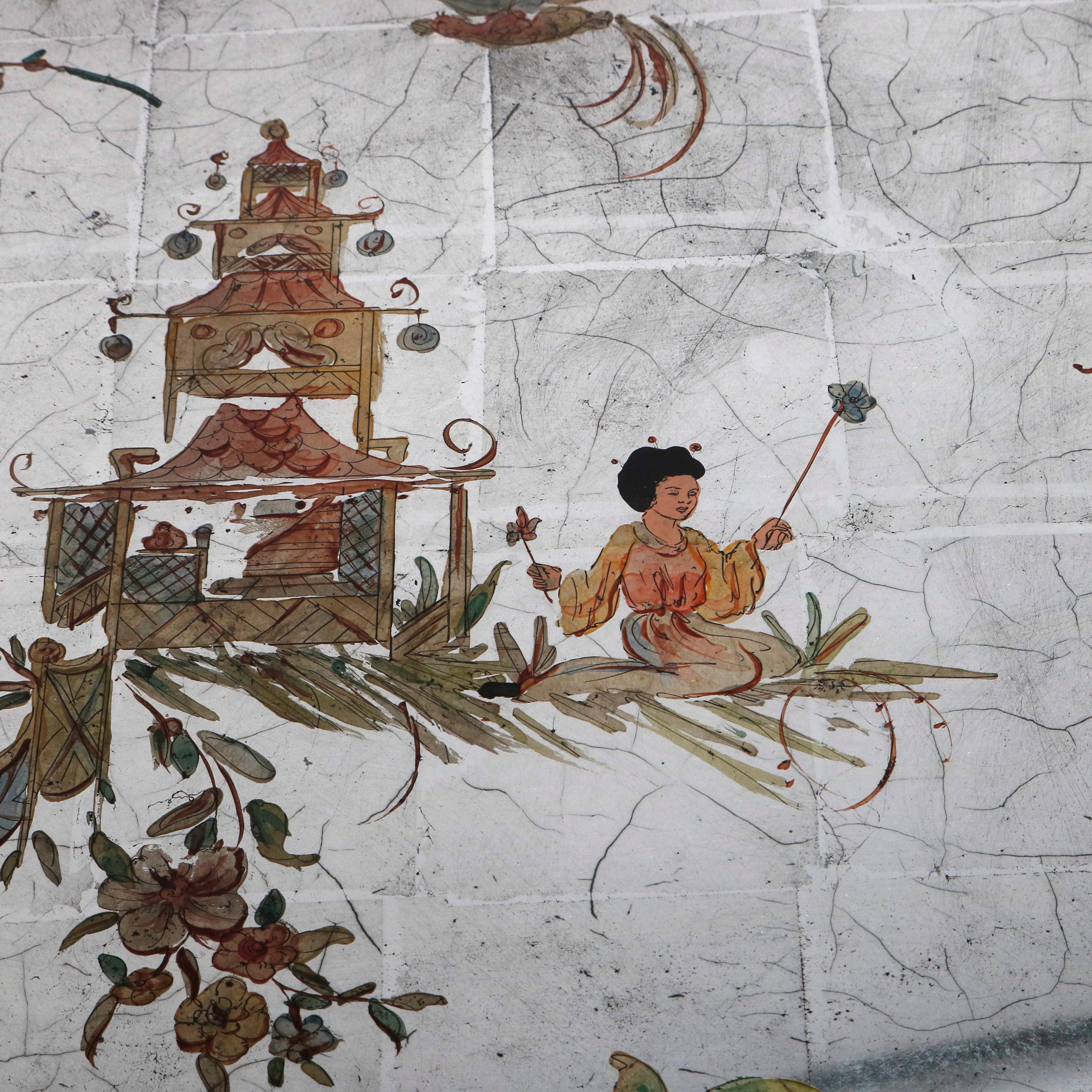 Venetian Style Mirrored Chinoiserie Decorated Ladies Desk, Signed, 20th Century In Good Condition In Big Flats, NY