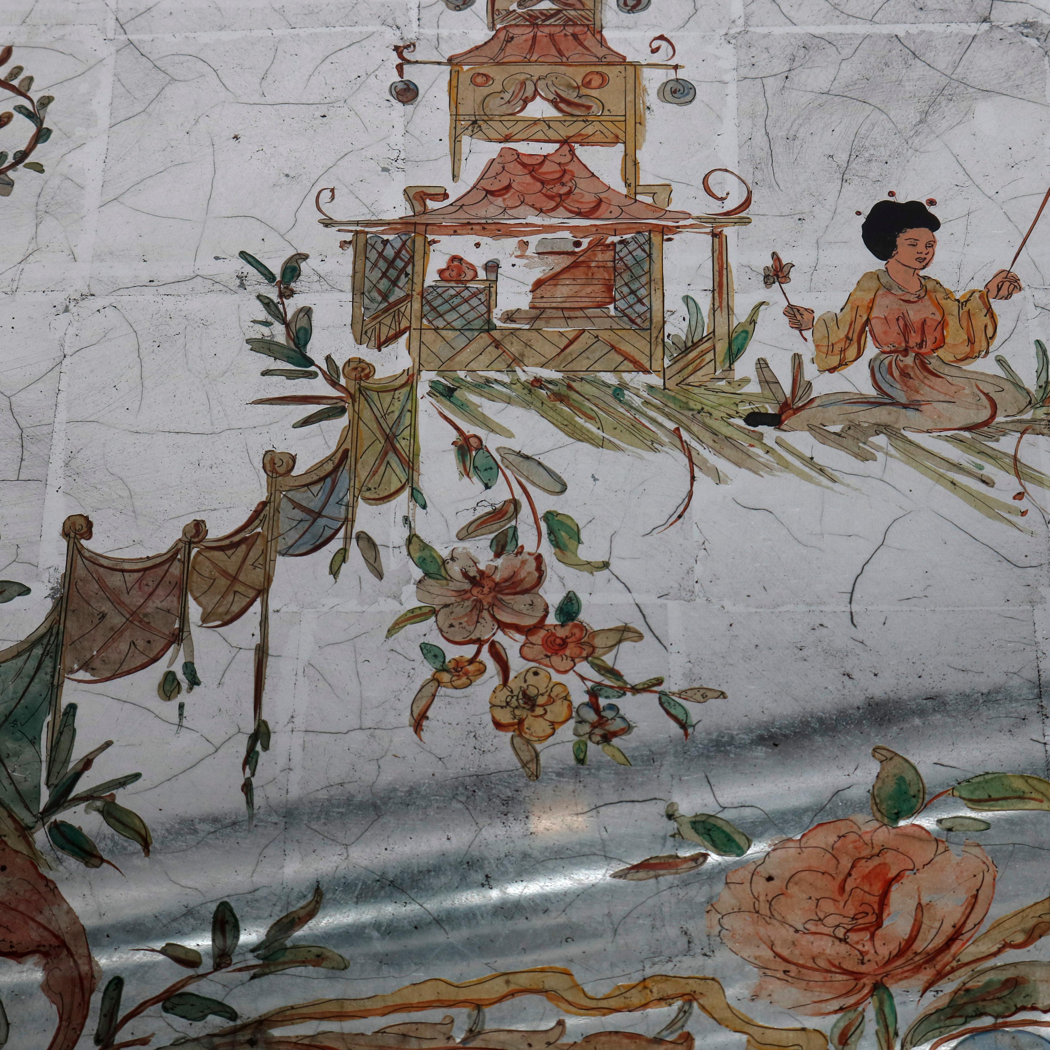 Venetian Style Mirrored Chinoiserie Decorated Ladies Desk, Signed, 20th Century 1