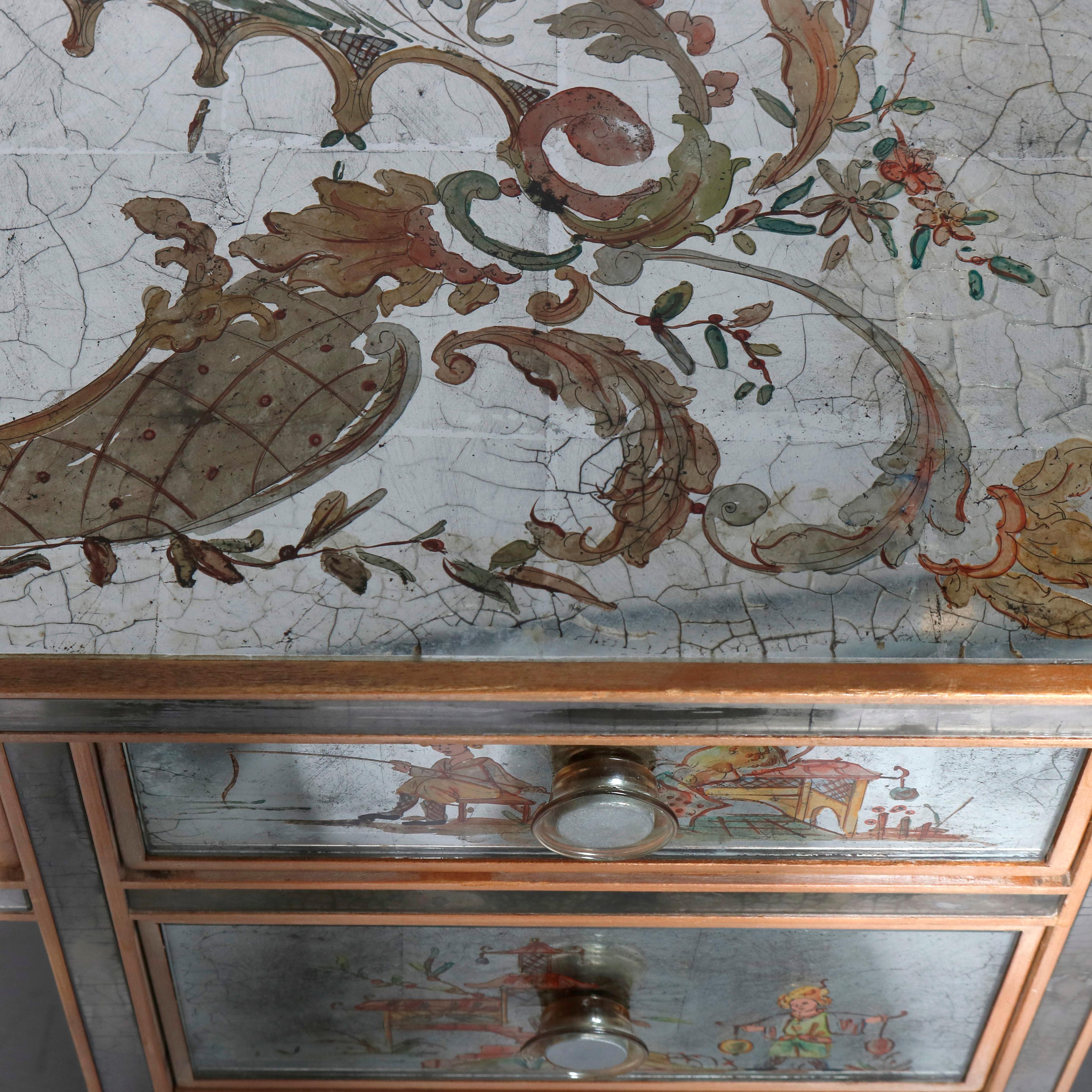 Venetian Style Mirrored Chinoiserie Decorated Ladies Desk, Signed, 20th Century 3