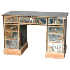 Venetian Style Mirrored Chinoiserie Decorated Ladies Desk, Signed, 20th Century