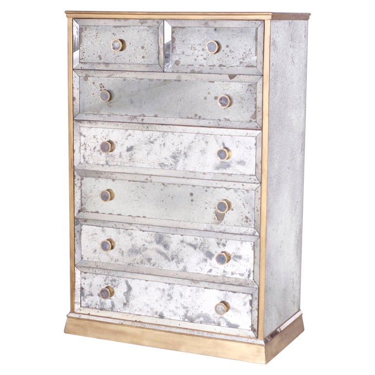 Venetian Style Mirrored Tall Chest, Tall Mirrored Dressers