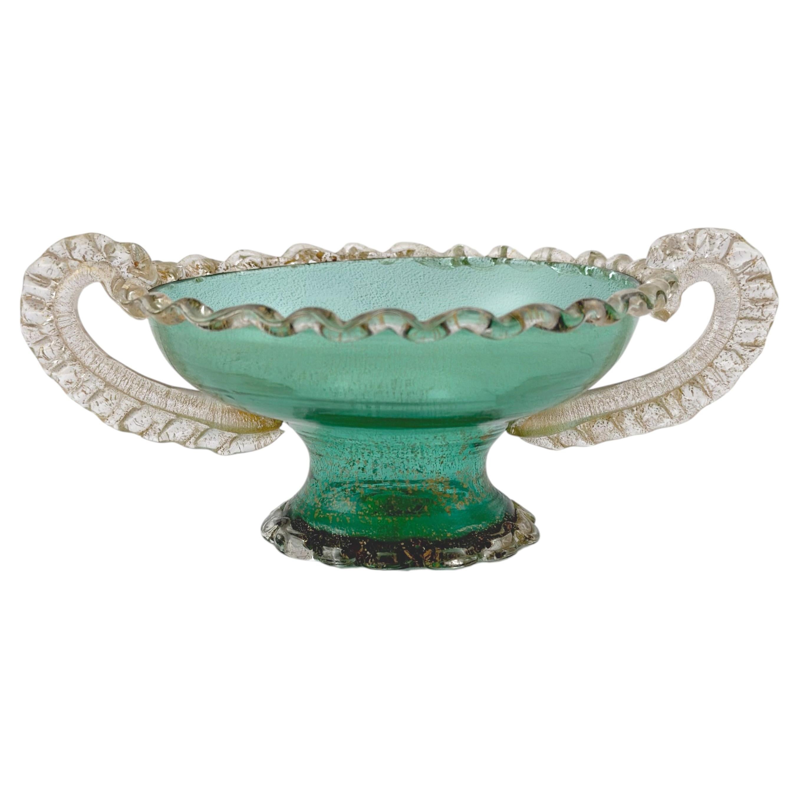 Venetian Style Murano Glass Tazza with Gold Inclusions, Italy, 1950s For Sale