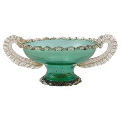 Venetian Style Murano Glass Tazza with Gold Inclusions, Italy, 1950s