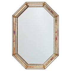 Venetian style octagonal mirror marked MGB, Planilux, Cristanola, Spain
