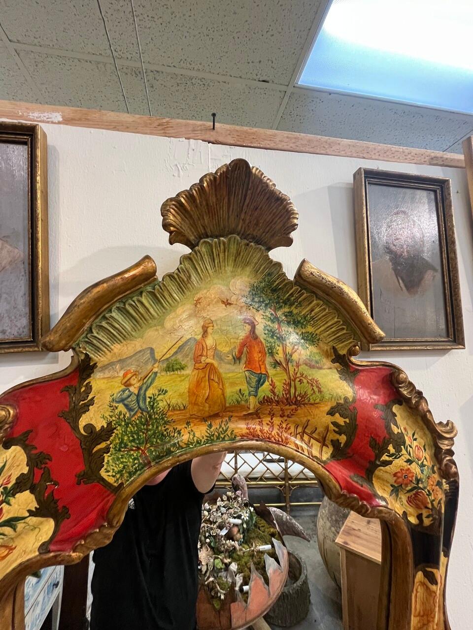 Venetian Style Painted Italian Gilt Mirror. Early 20th Century design