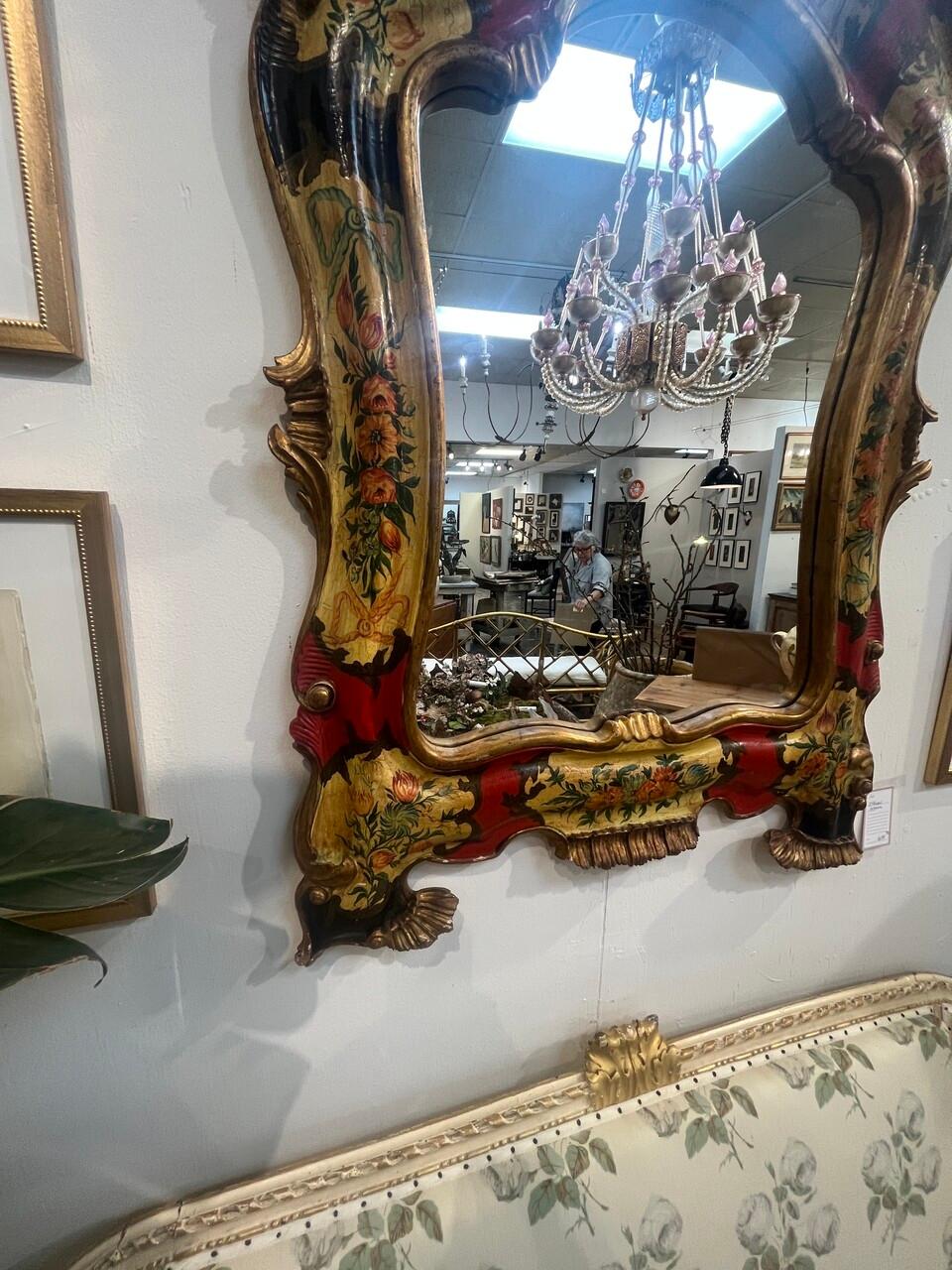 Baroque Venetian Style Painted Italian Gilt Mirror For Sale