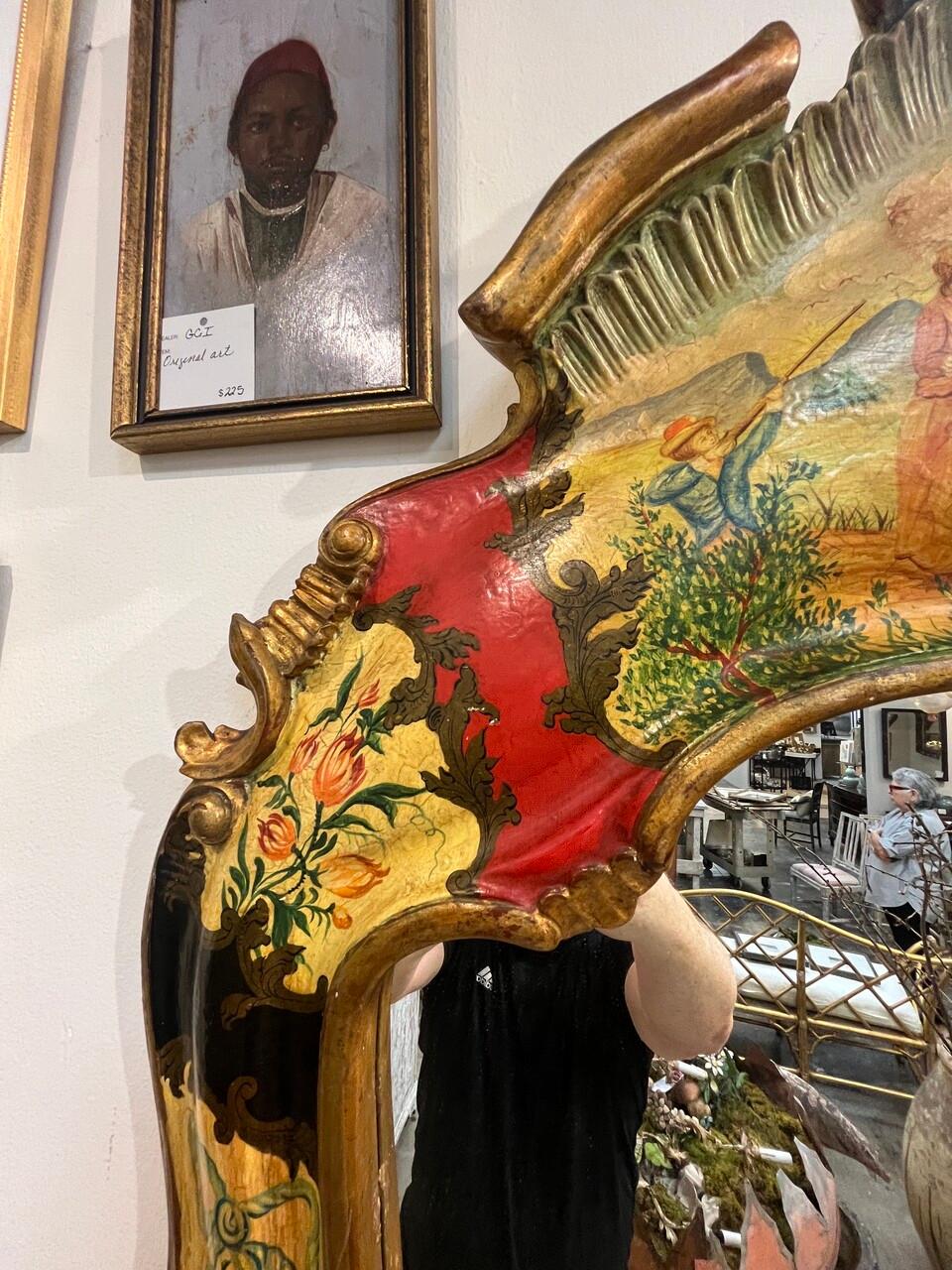Hand-Carved Venetian Style Painted Italian Gilt Mirror For Sale