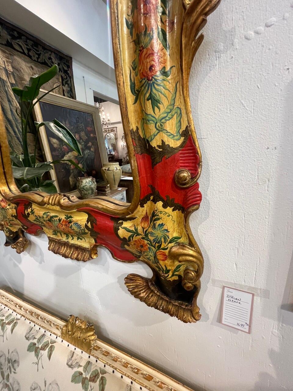 Venetian Style Painted Italian Gilt Mirror In Good Condition For Sale In Houston, TX