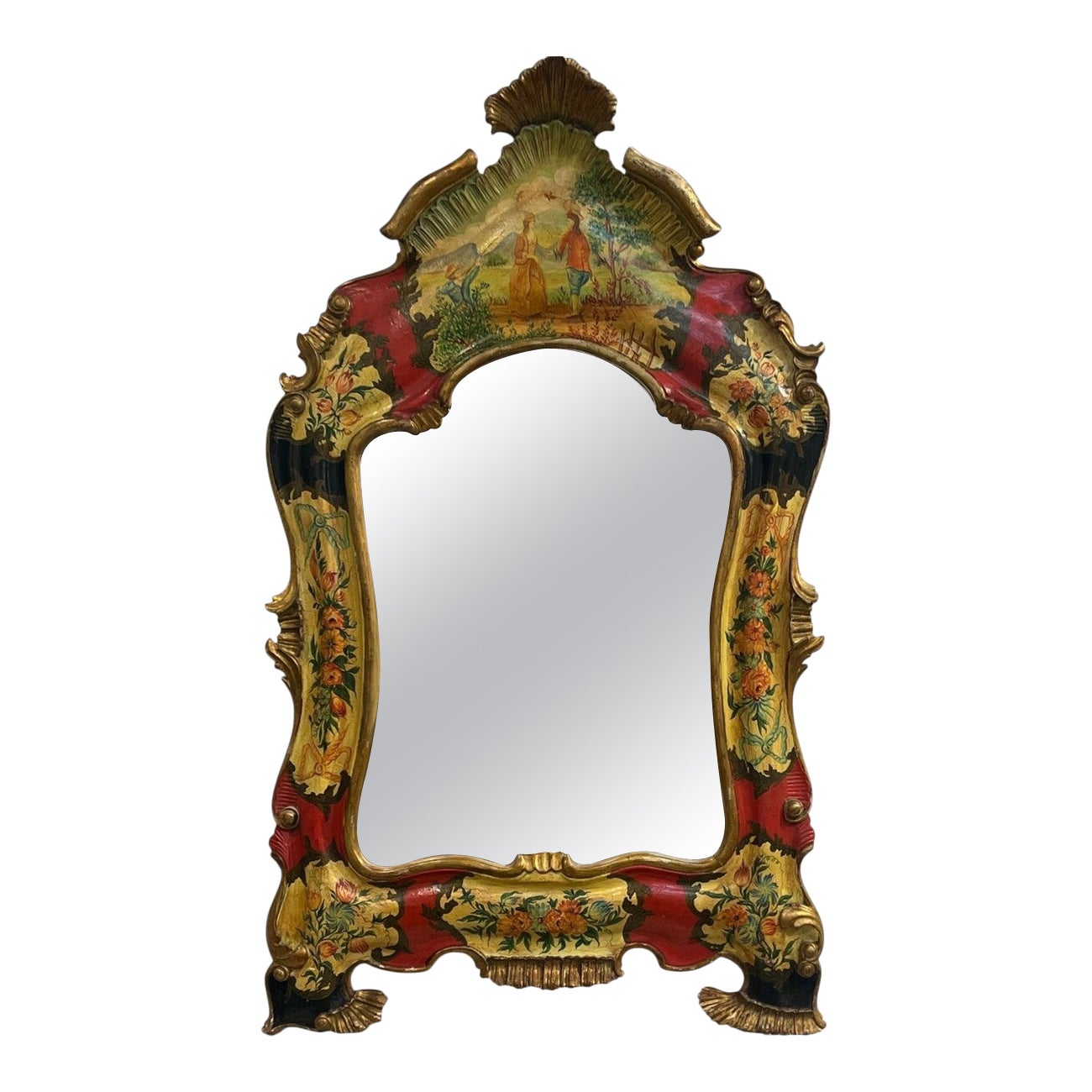 Venetian Style Painted Italian Gilt Mirror For Sale