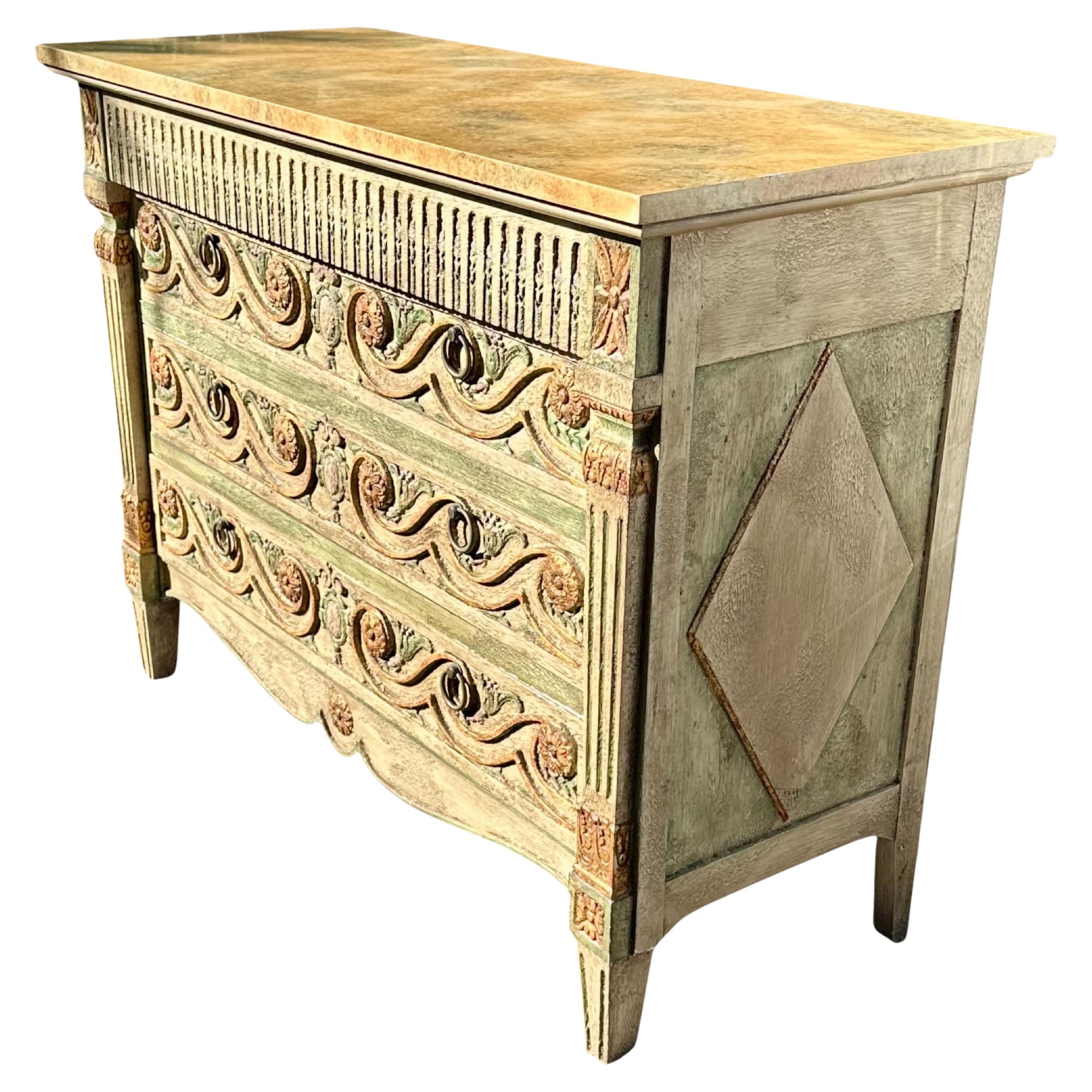 Venetian Style Painted Palm Beach Regency John Widdicomb Chest of Drawers