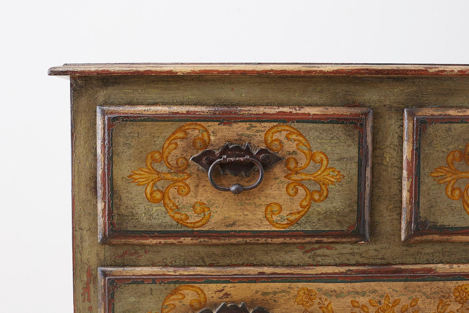 Lacquered Venetian Style Painted Three-Drawer Commode or Chest