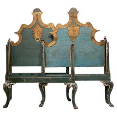 Venetian Style Pair of Painted & Parcel Gilt Twin Beds