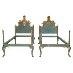 Venetian Style Pair of Painted & Parcel Gilt Twin Beds
