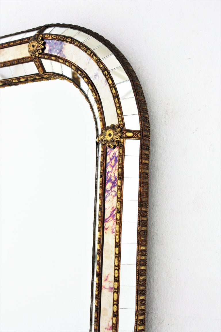 Style Rectangular Mirror with Brass Details For Sale at 1stDibs