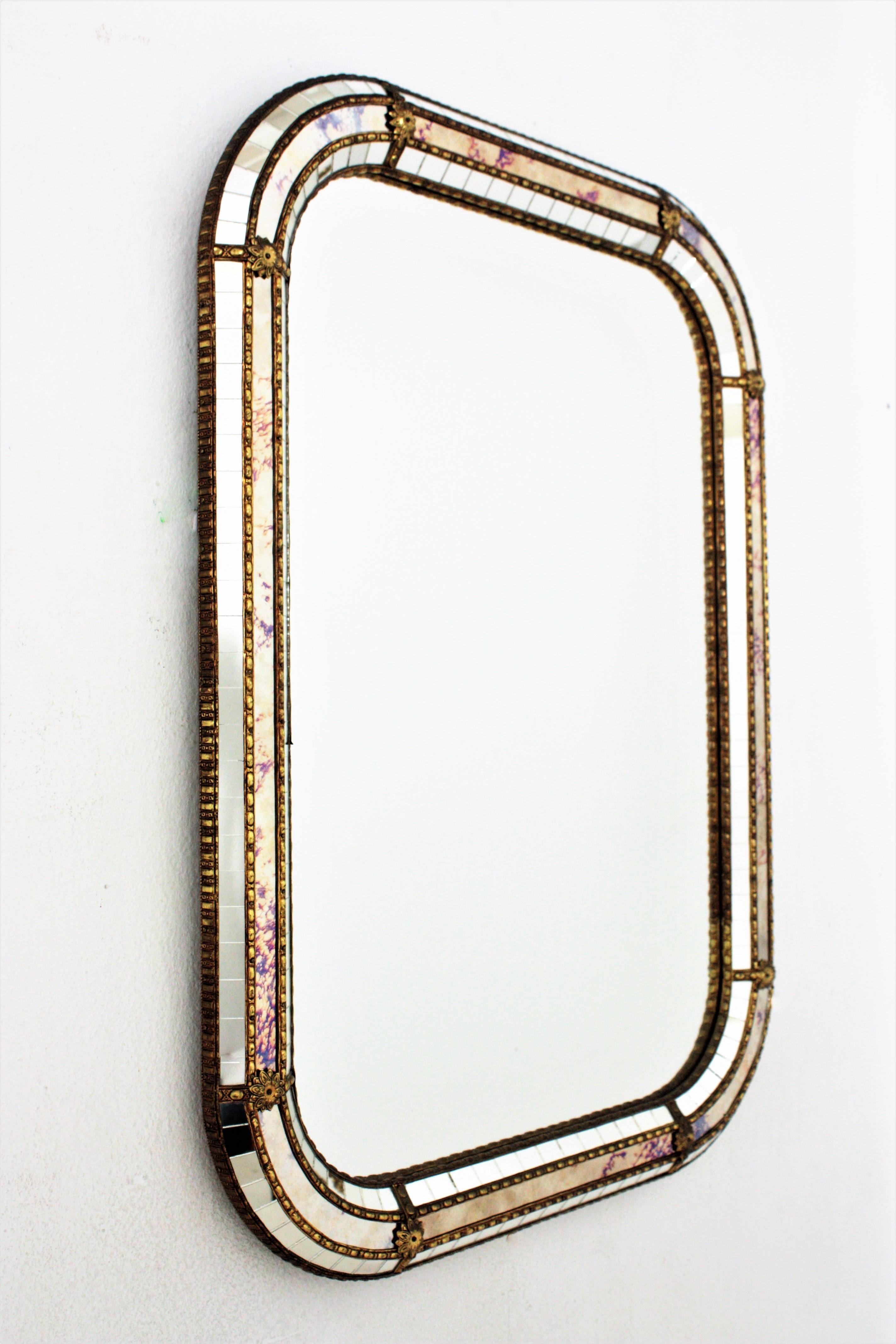 Spanish Venetian Style Rectangular Mirror with Brass Details