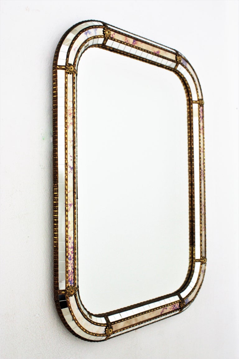 Style Rectangular Mirror with Brass Details For Sale at 1stDibs