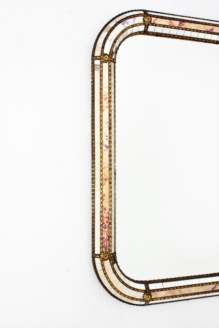 Style Rectangular Mirror with Brass Details For Sale at 1stDibs