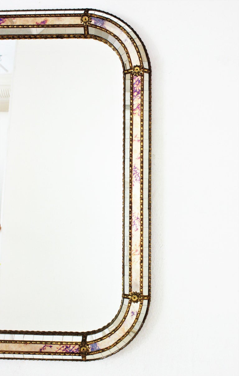 Style Rectangular Mirror with Brass Details For Sale at 1stDibs