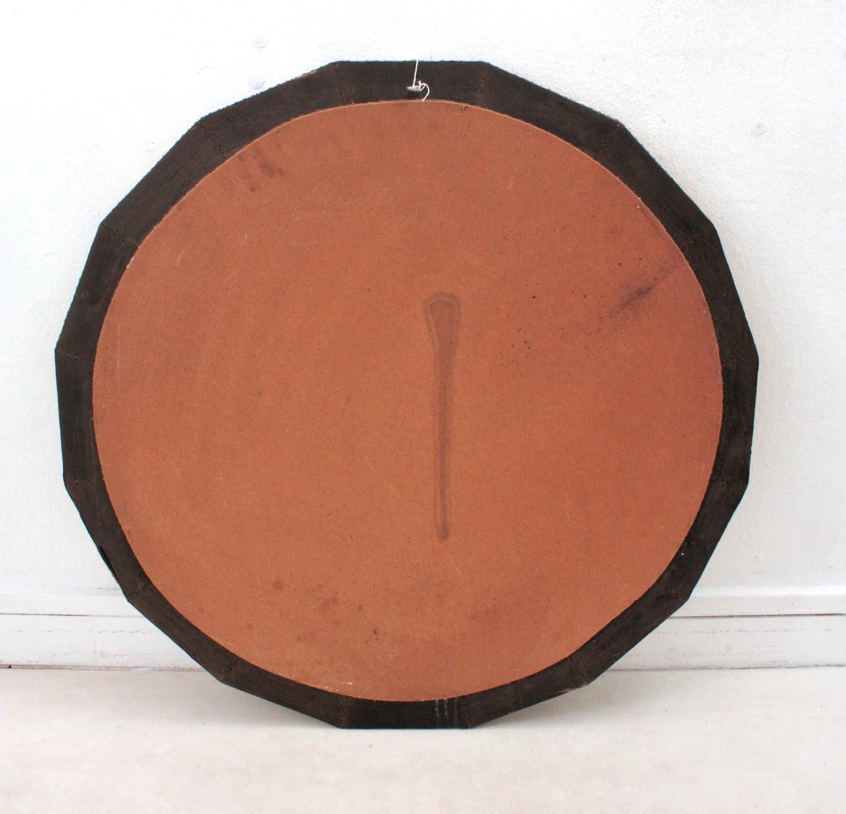 Miroir rond de style vénitien avec verre rose violet orangé et cadre en laiton en vente 3
