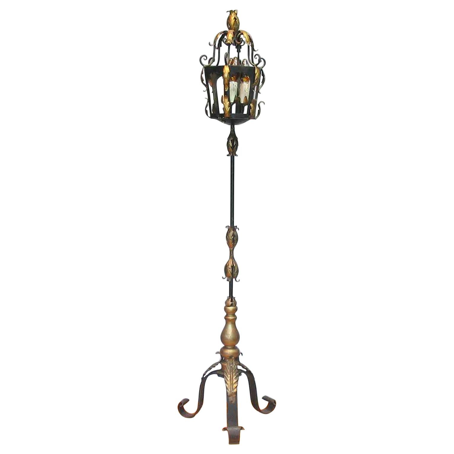 Venetian Style Tole and Wrought Iron Lantern Floor Lamp, circa 1930