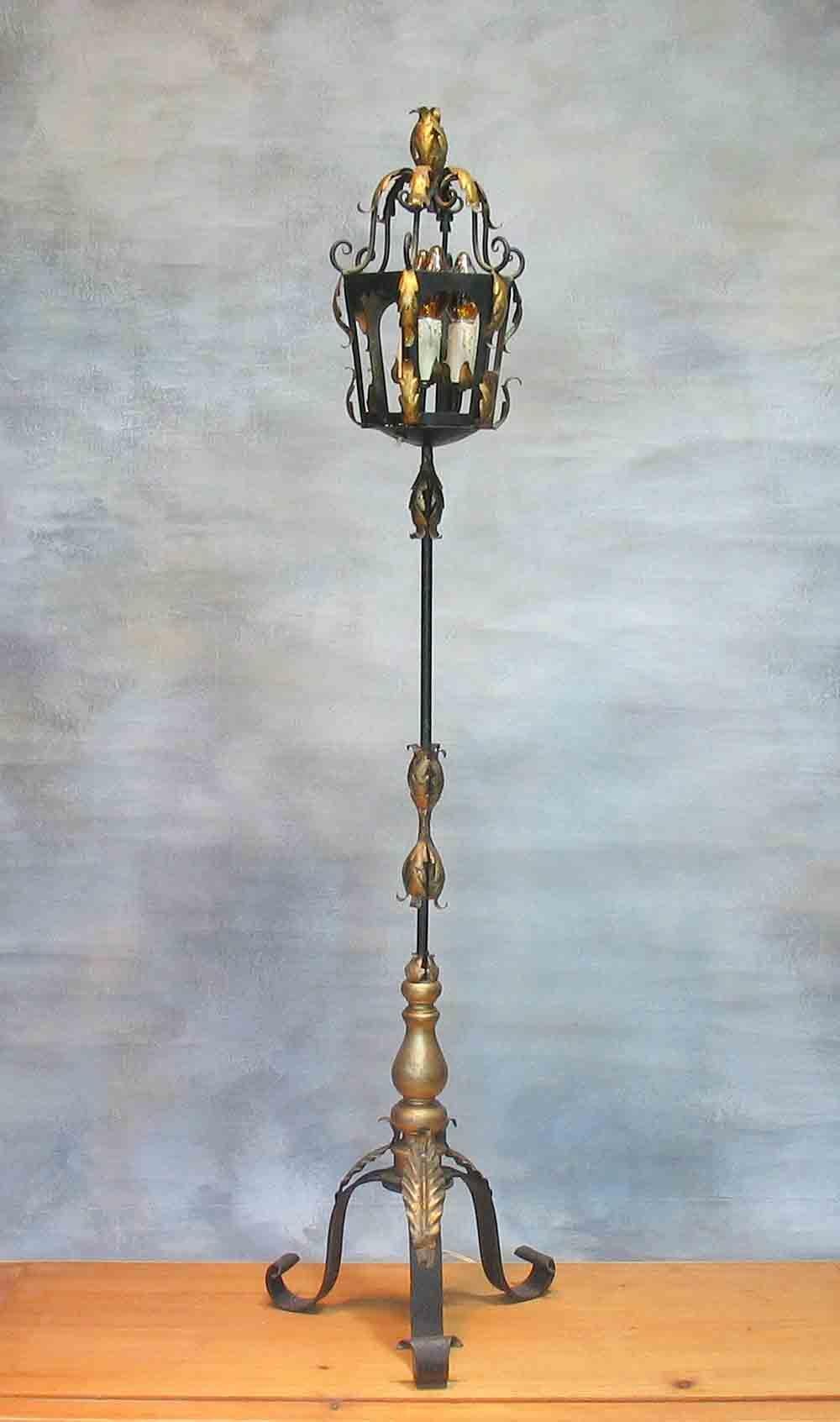 20th Century Venetian Style Tole and Wrought Iron Lantern Floor Lamp, circa 1930