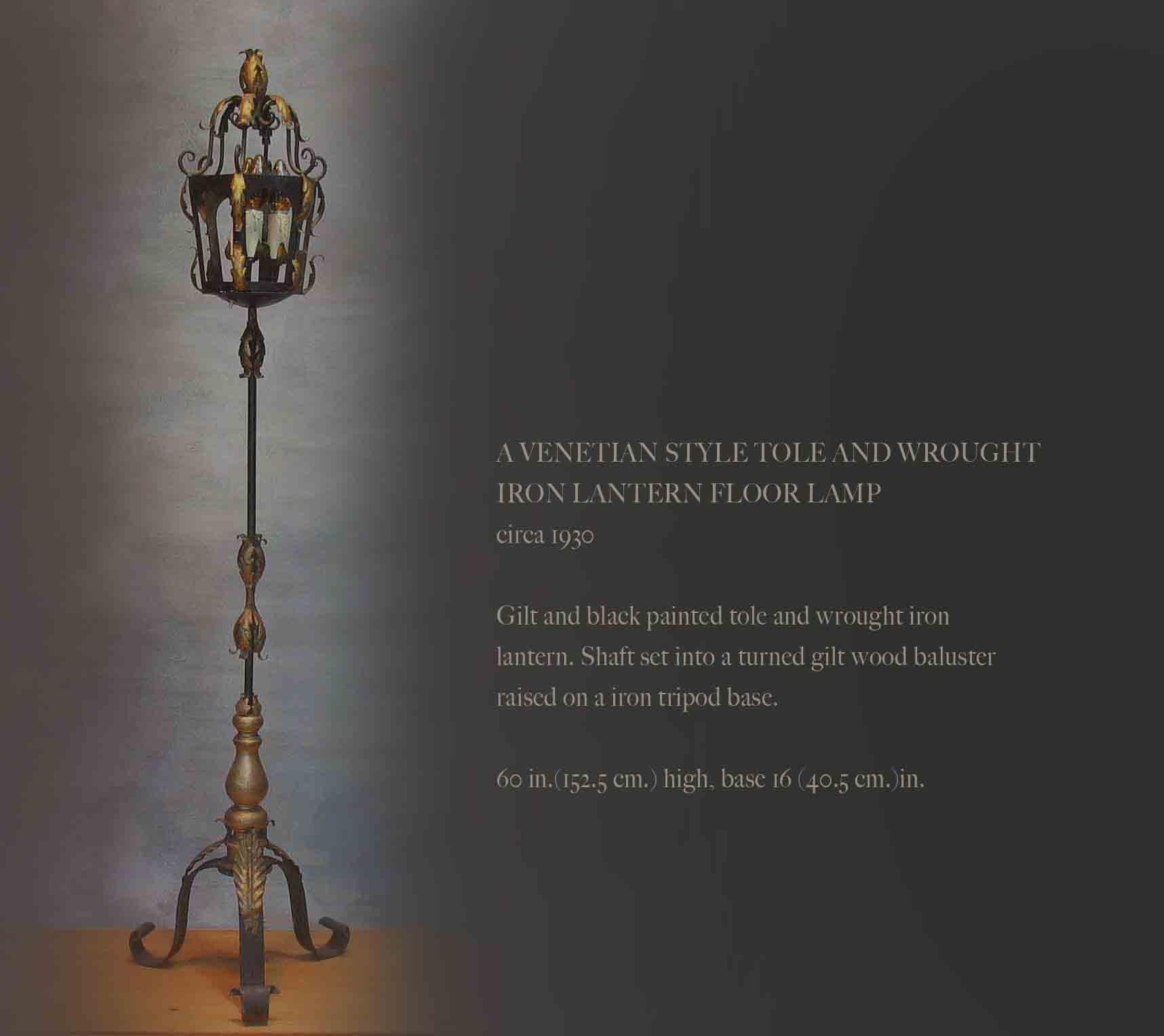 Venetian Style Tole and Wrought Iron Lantern Floor Lamp, circa 1930 In Good Condition In Ottawa, Ontario