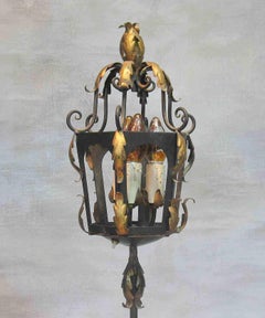 Venetian Style Tole and Wrought Iron Lantern Floor Lamp, circa 1930