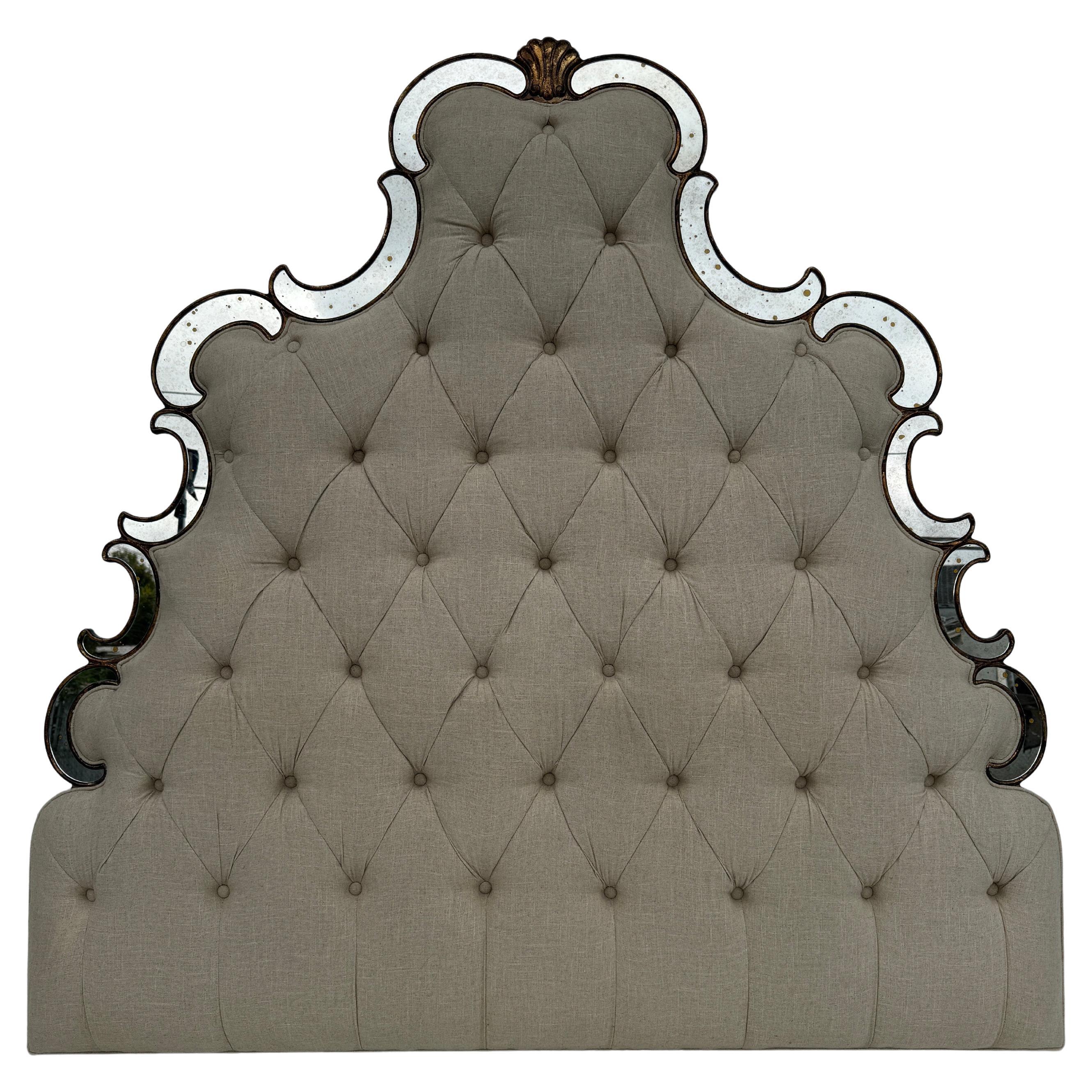 Venetian Style Tufted Mirrored Queen Headboard