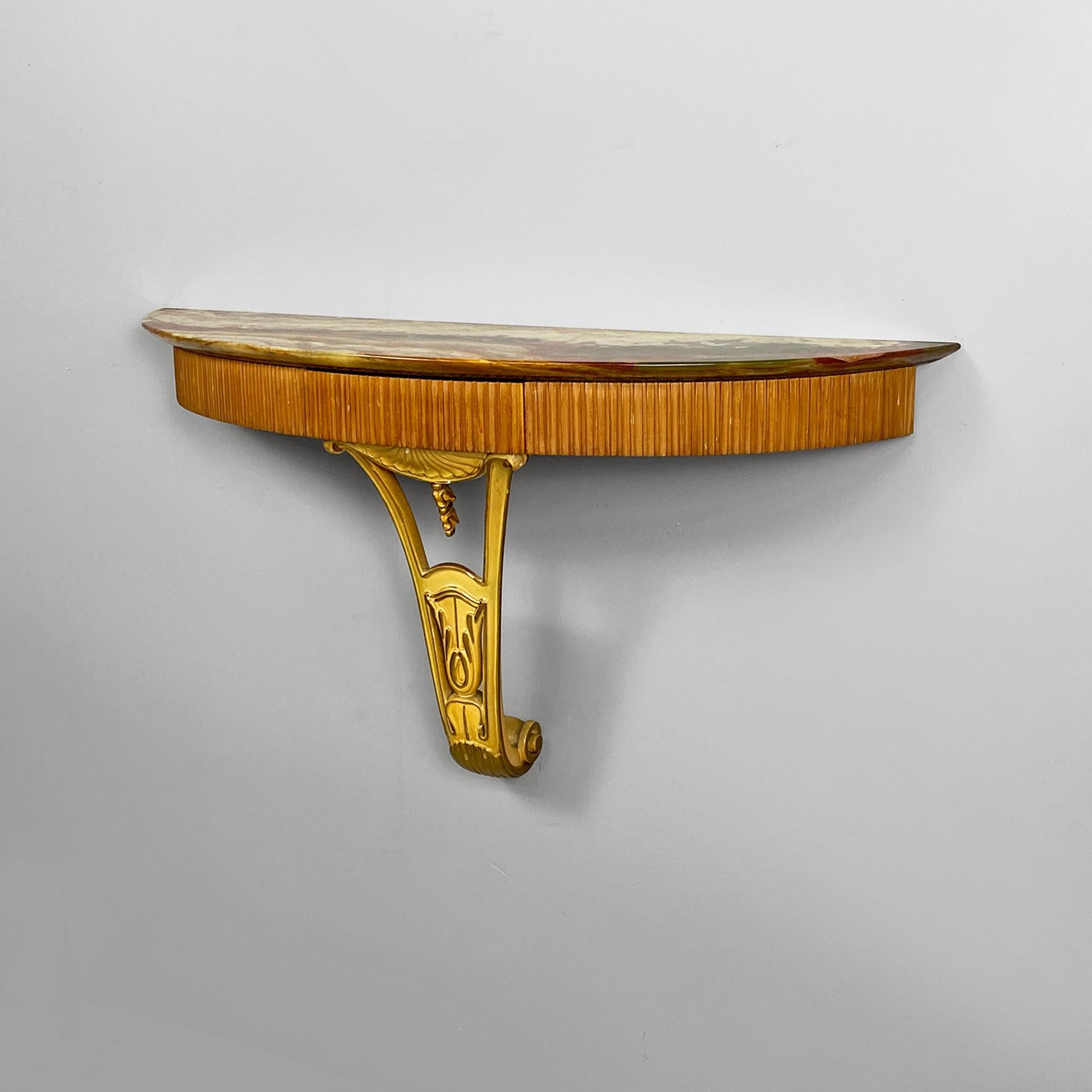 Consola de pared de estilo veneciano en mármol ónice y madera decorada, años 50 Italiano en venta