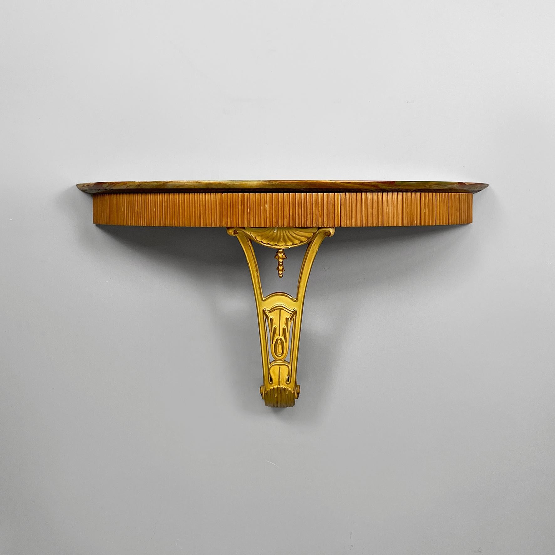 Consola de pared de estilo veneciano en mármol ónice y madera decorada, años 50 en Bueno estado para la venta en MIlano, IT