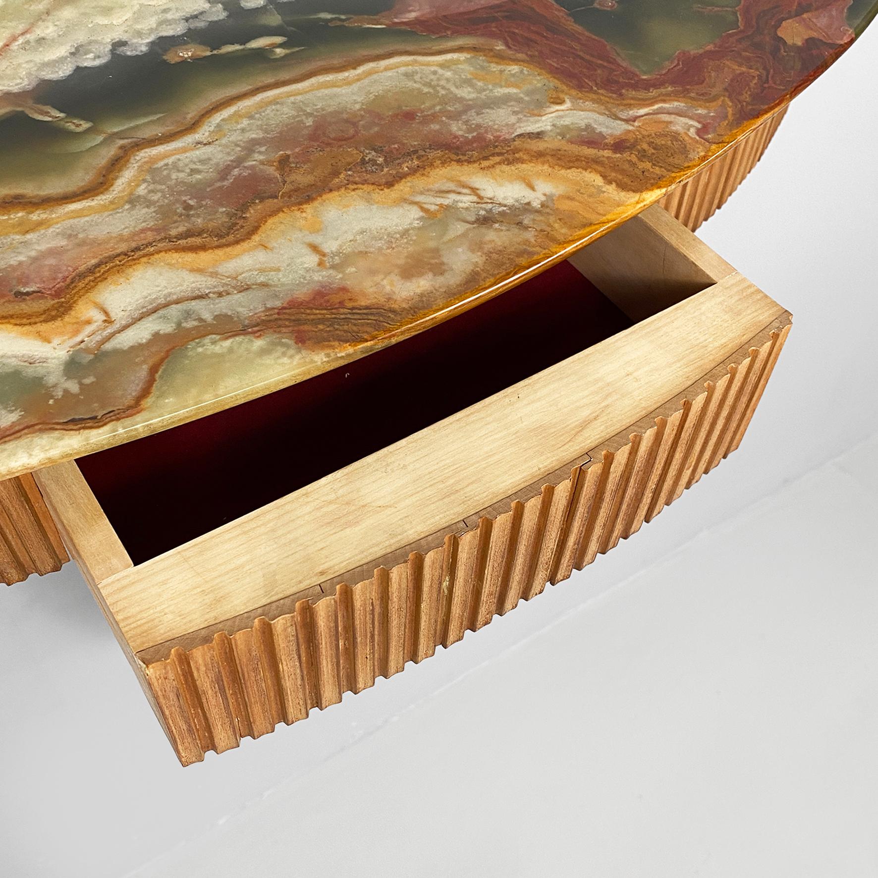 Consola de pared de estilo veneciano en mármol ónice y madera decorada, años 50 en venta 3