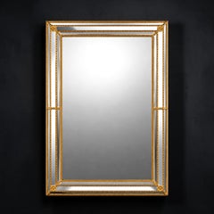 Venetian Style Wall Mirror with Beveled Glass and Brass Accents, 1970s, 32.3in