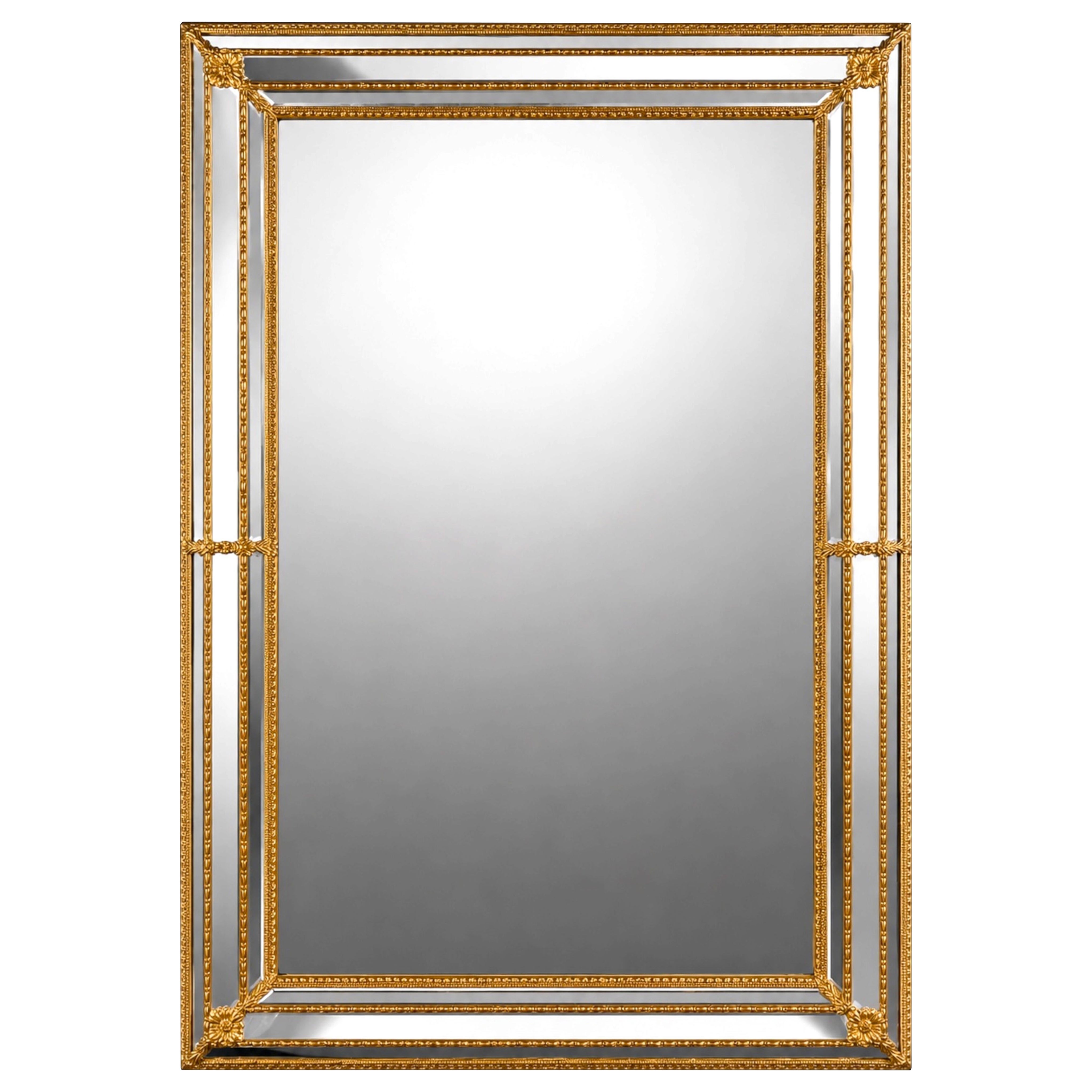 Venetian Style Wall Mirror with Beveled Glass and Brass Accents, 1970s, 32.3in For Sale