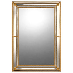 Venetian Style Wall Mirror with Beveled Glass and Brass Accents, 1970s, 32.3in