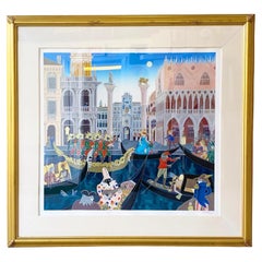 Vintage Venetian Suite of 2, Carnival in Venice 'Venetian Tale', 1988, Framed and Signed