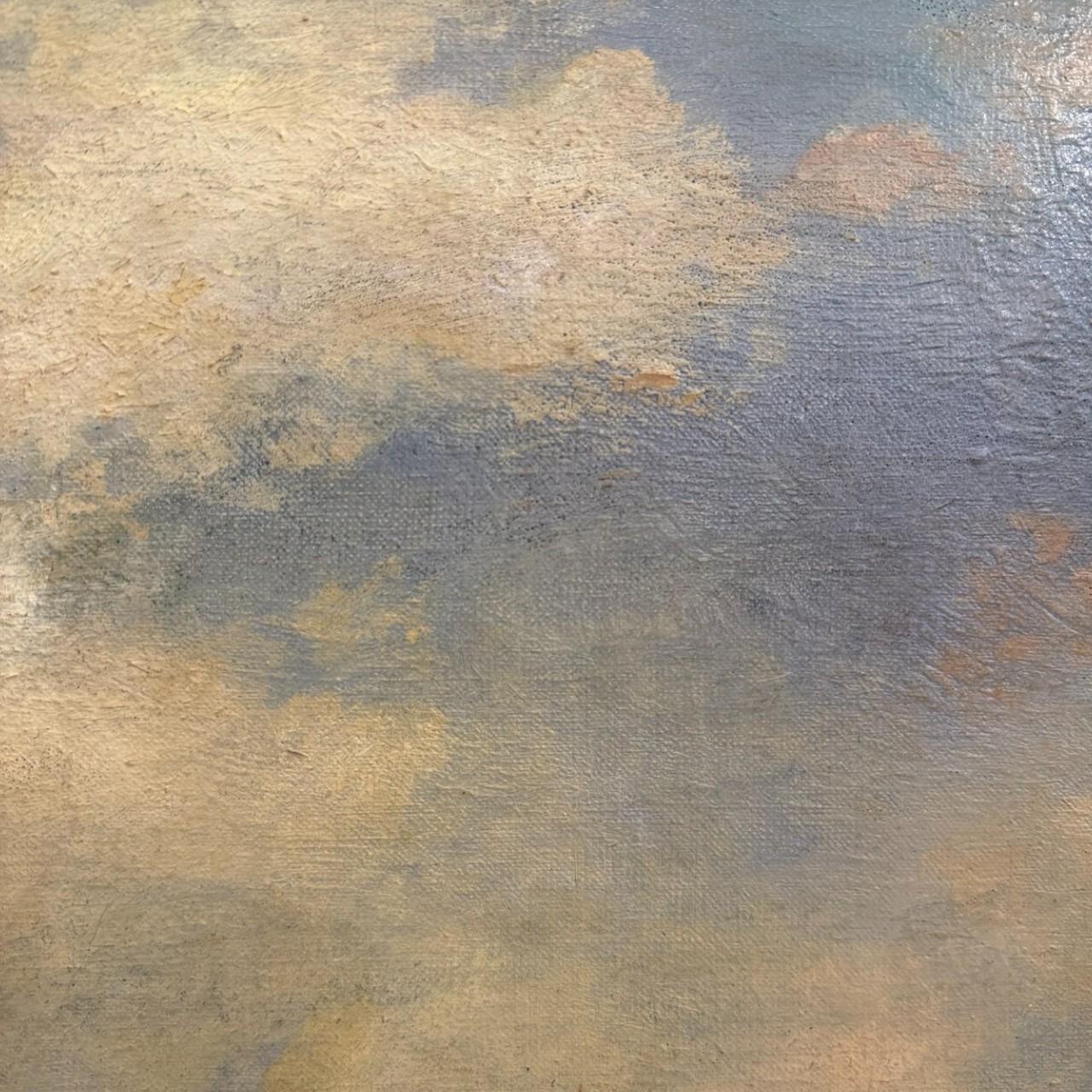 Atardecer veneciano - Pintura al óleo en marco de madera dorada tallada, Siglo XIX Italiano en venta
