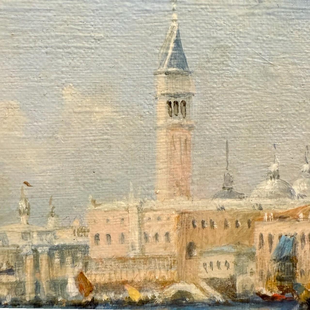 Atardecer veneciano - Pintura al óleo en marco de madera dorada tallada, Siglo XIX en venta 1