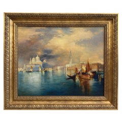Venetian Sunset – Oil Painting in Carved Giltwood Frame, 19th Century