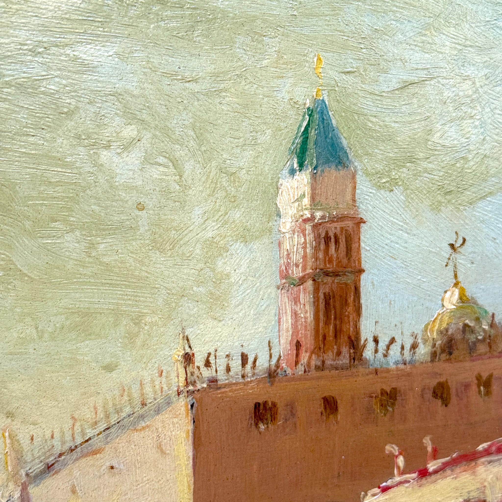 Scène de coucher de soleil vénitien, peinture à l'huile sur panneau de bois, 19e siècle en vente 4