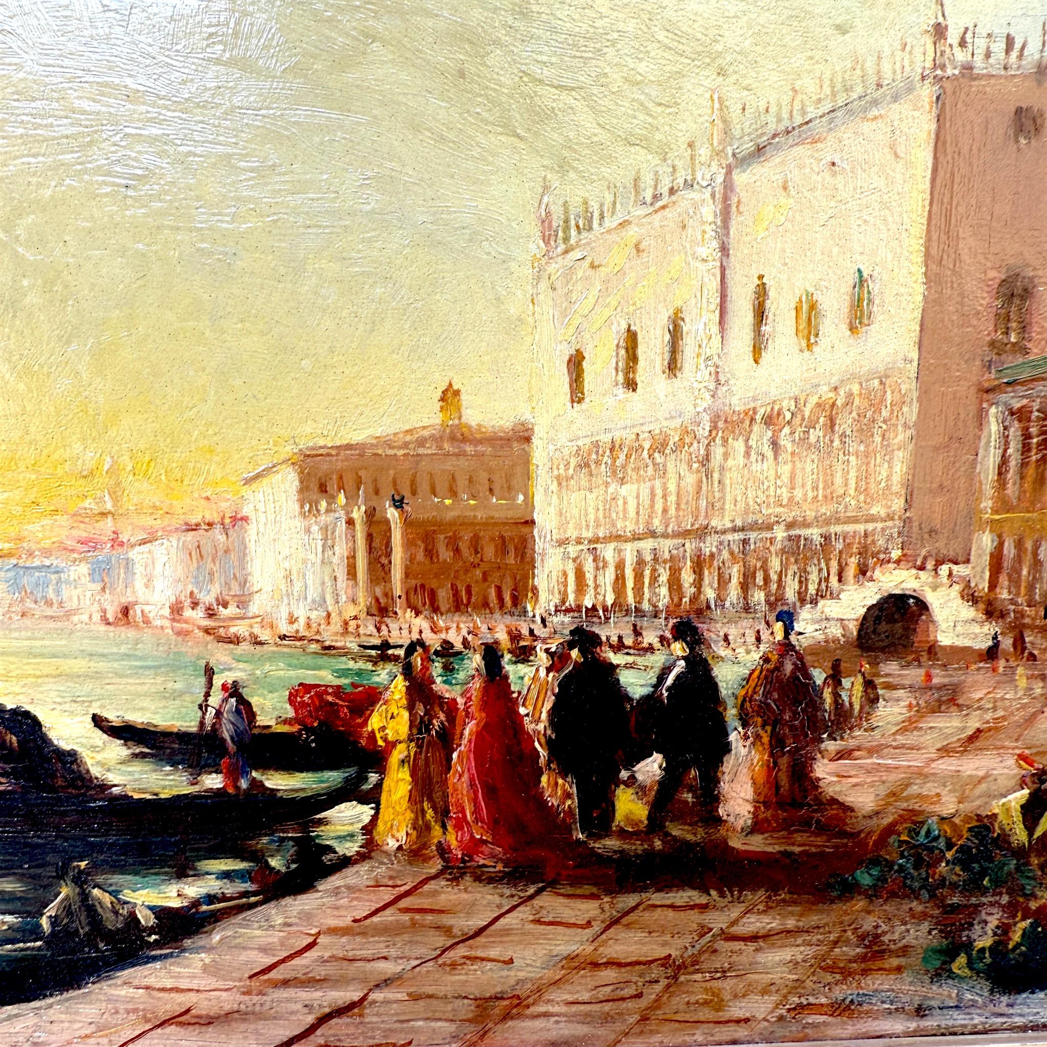 Scène de coucher de soleil vénitien, peinture à l'huile sur panneau de bois, 19e siècle Bon état - En vente à NICE, FR
