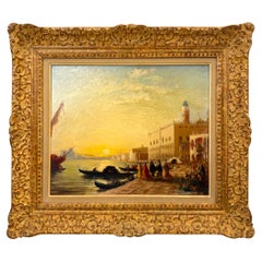 Venetian Sunset Scene, oil painting on wooden panel, 19th Century