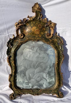 Venetian Table Mirror in Carved Lacquered Wood, Venice 18th Century Floral Italy
