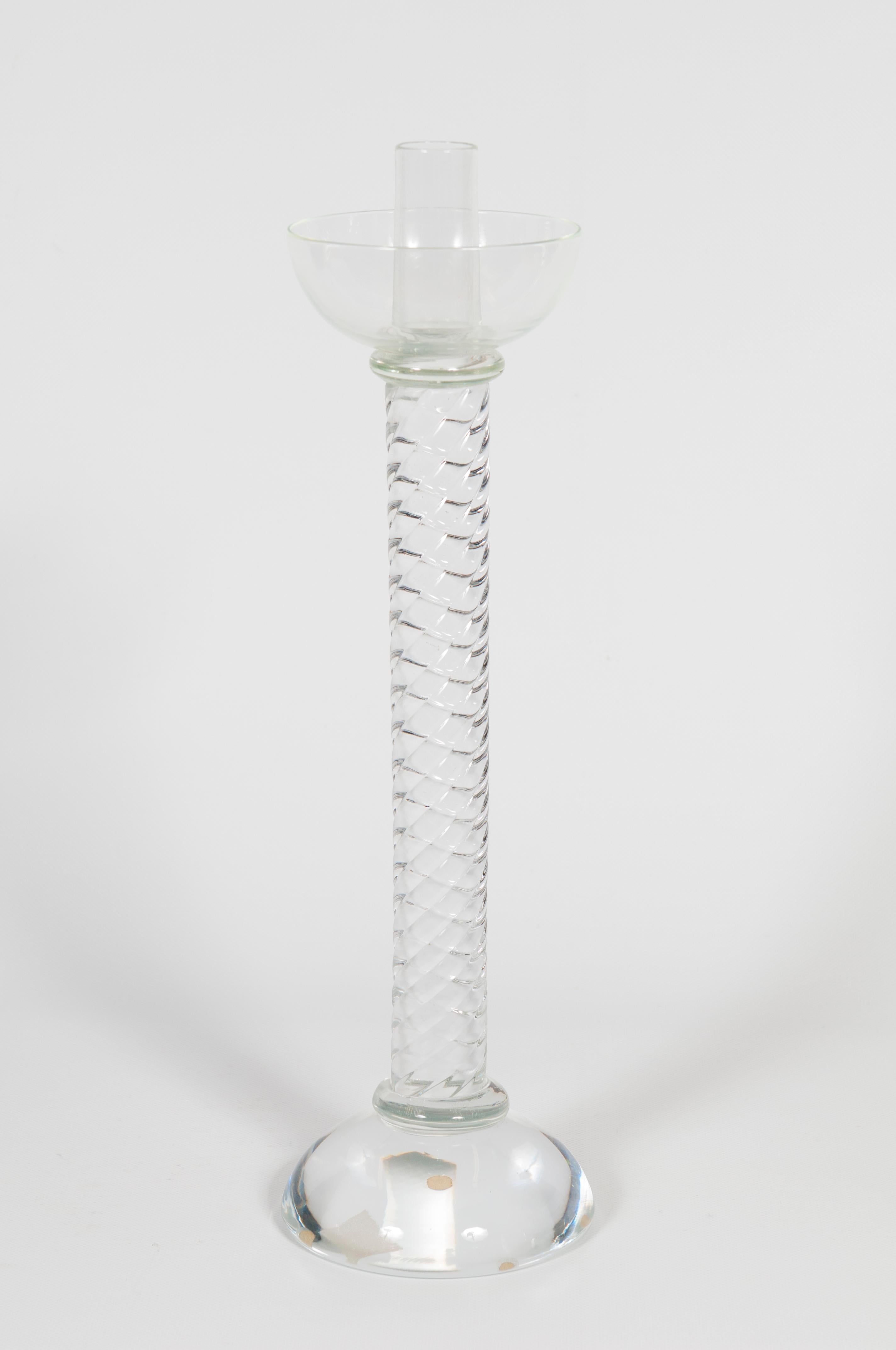 Fin du 20e siècle Bougeoir vénitien en verre de Murano transparent Contemporain années 1980 Italie  en vente