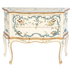 Venetian Two Drawer Commode Hand Painted with Scrollwork and Florals